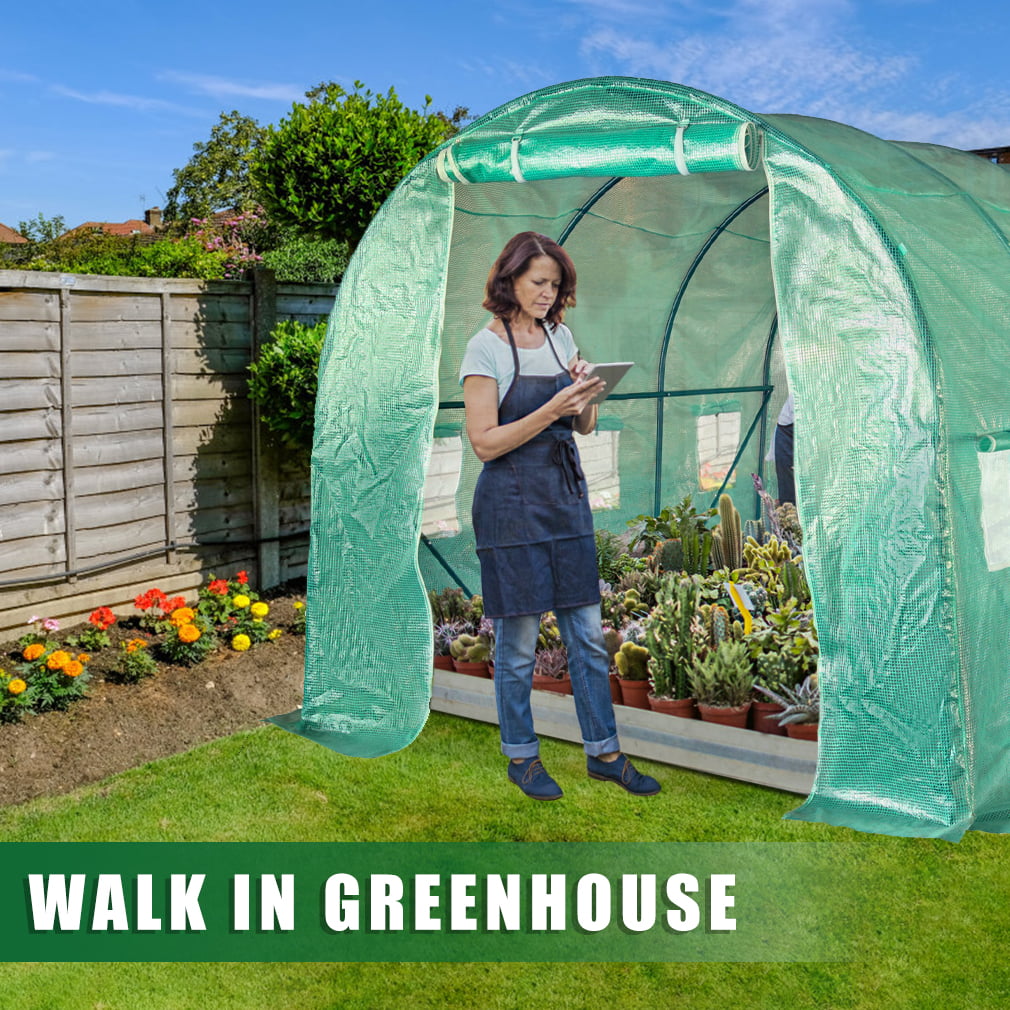 FDW Greenhouse for Outdoors Greenhouse Walk-in Green House L9.8'xW6.5'xH6.5' Plastic Mini Greenhouse Kit Indoor Portable Greenhouse Plant Shelves Tomato Herb Canopy for Patio,Green