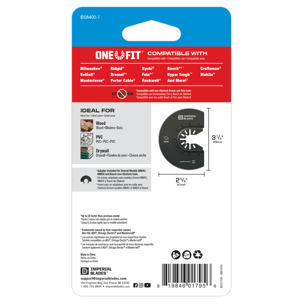 One Fit™ 3-1/2 Speartooth Fast Cut Wood Segment Blade， 1PC