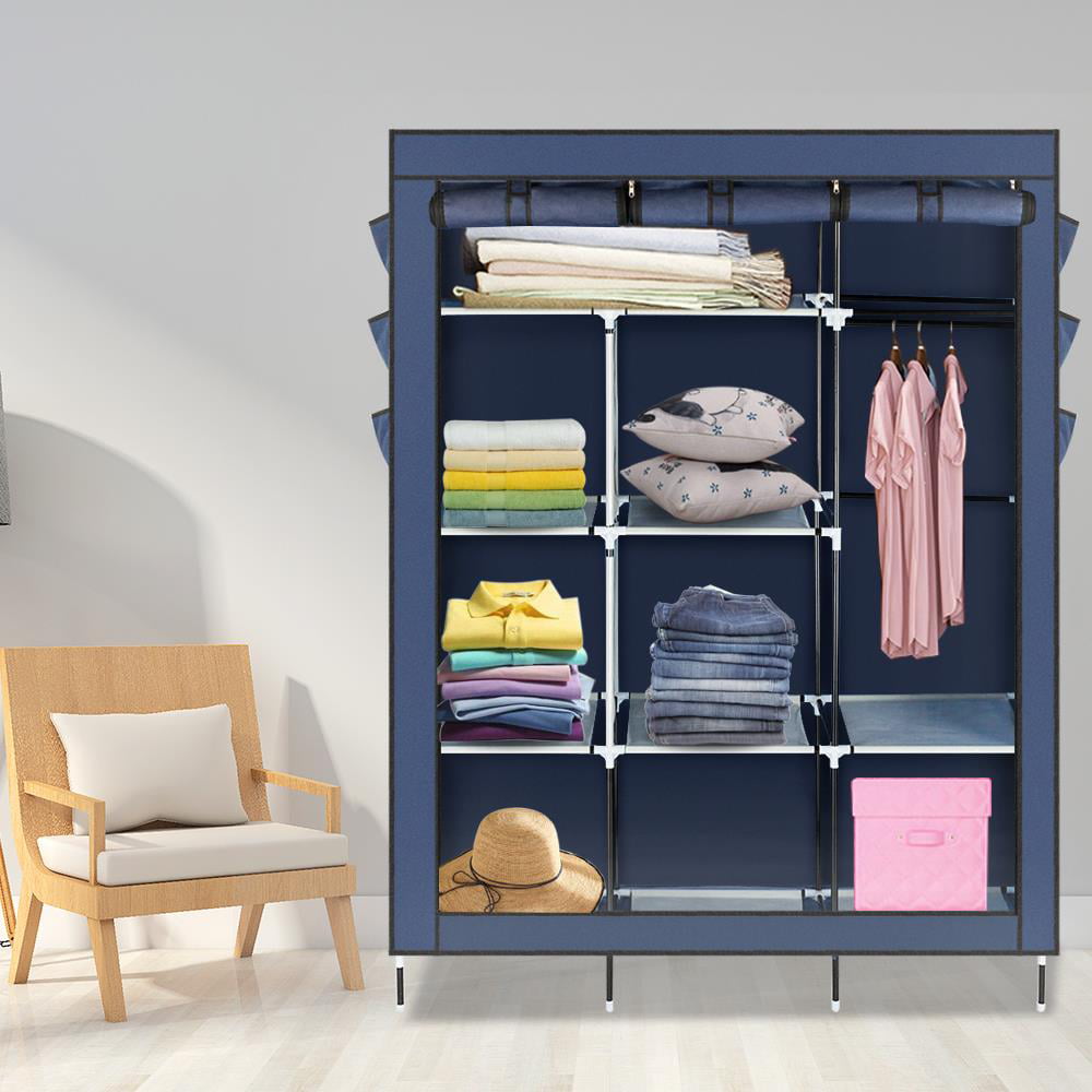 UBesGoo Portable Closet Storage Organizer Wardrobe Clothes Rack Shelves Navy Blue