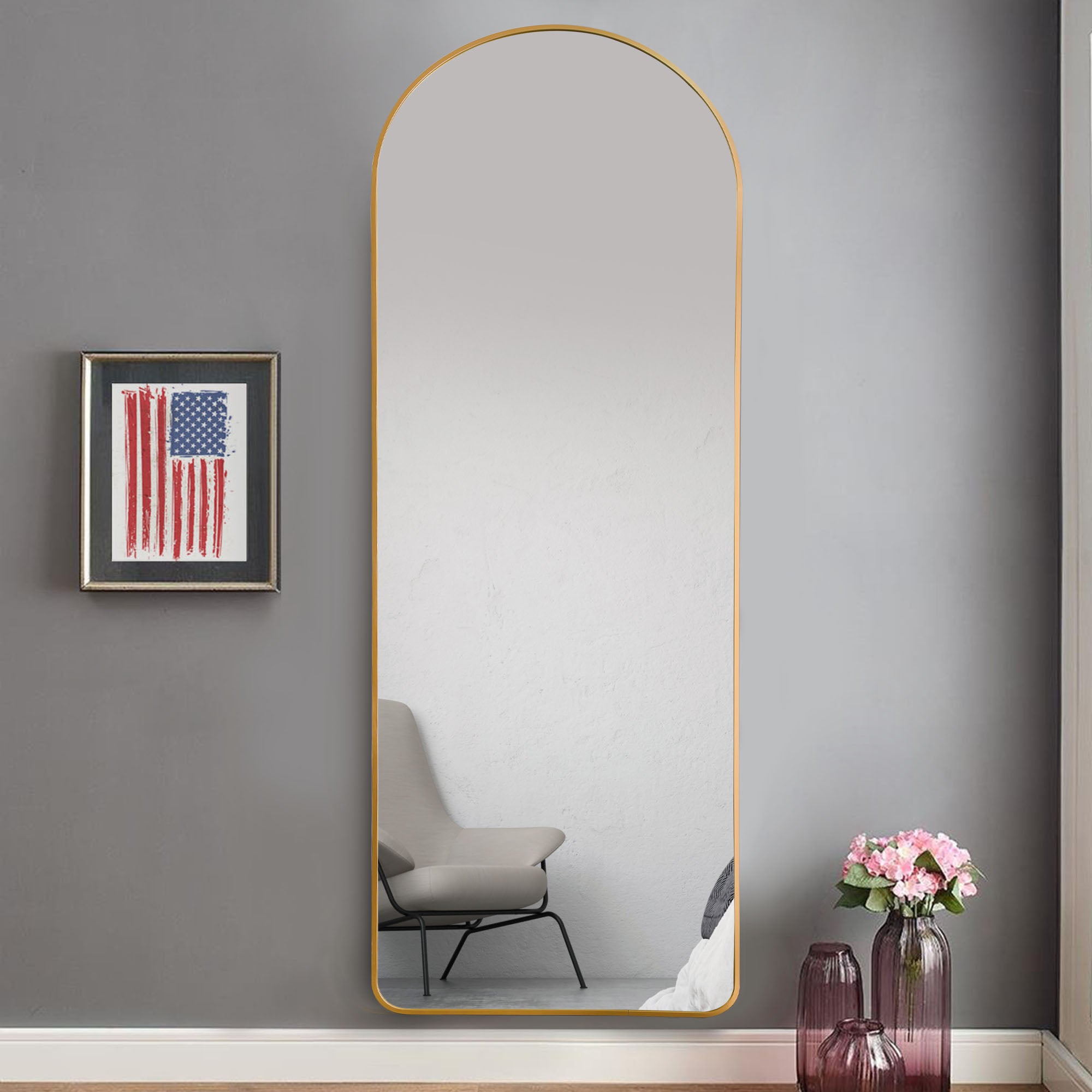 NeuType 22 in x 65 in Gold Modern Floor Mirror