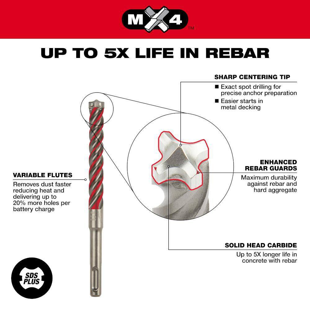 MW 58 in. x 12 in. 4-Cutter SDS-PLUS Carbide Drill Bit 48-20-8303