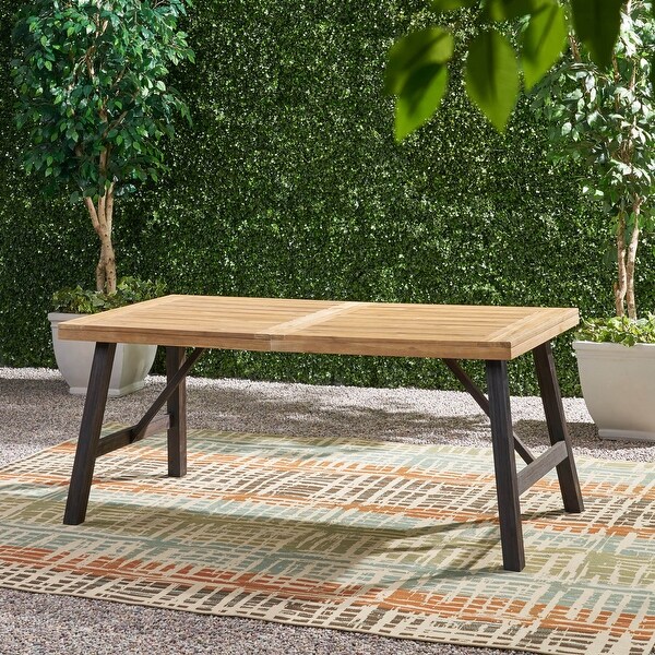 Outdoor Weather Resistant Dining Table with Solid Acacia Wood Tabletop and Slat Panel Design