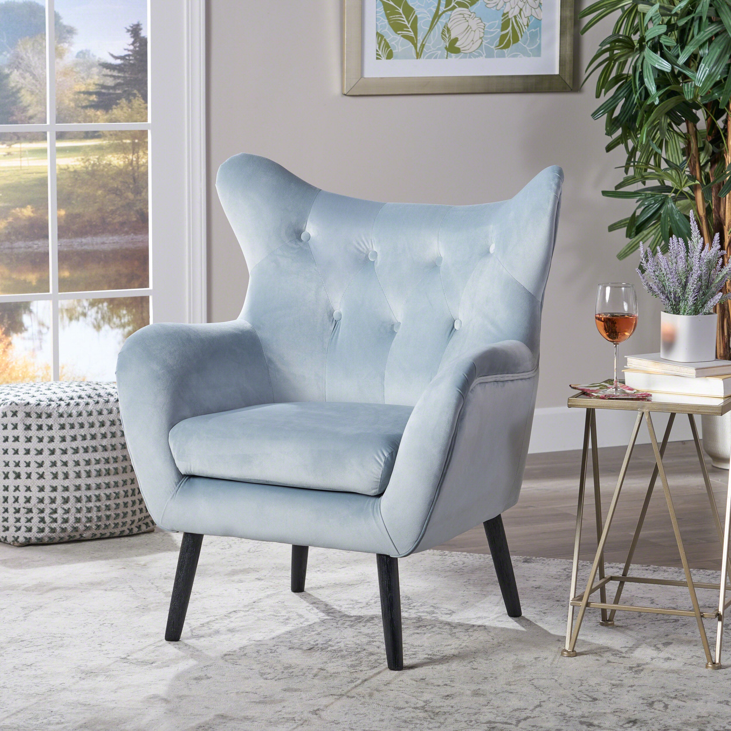 Mae Velvet Tufted Wingback Armchair