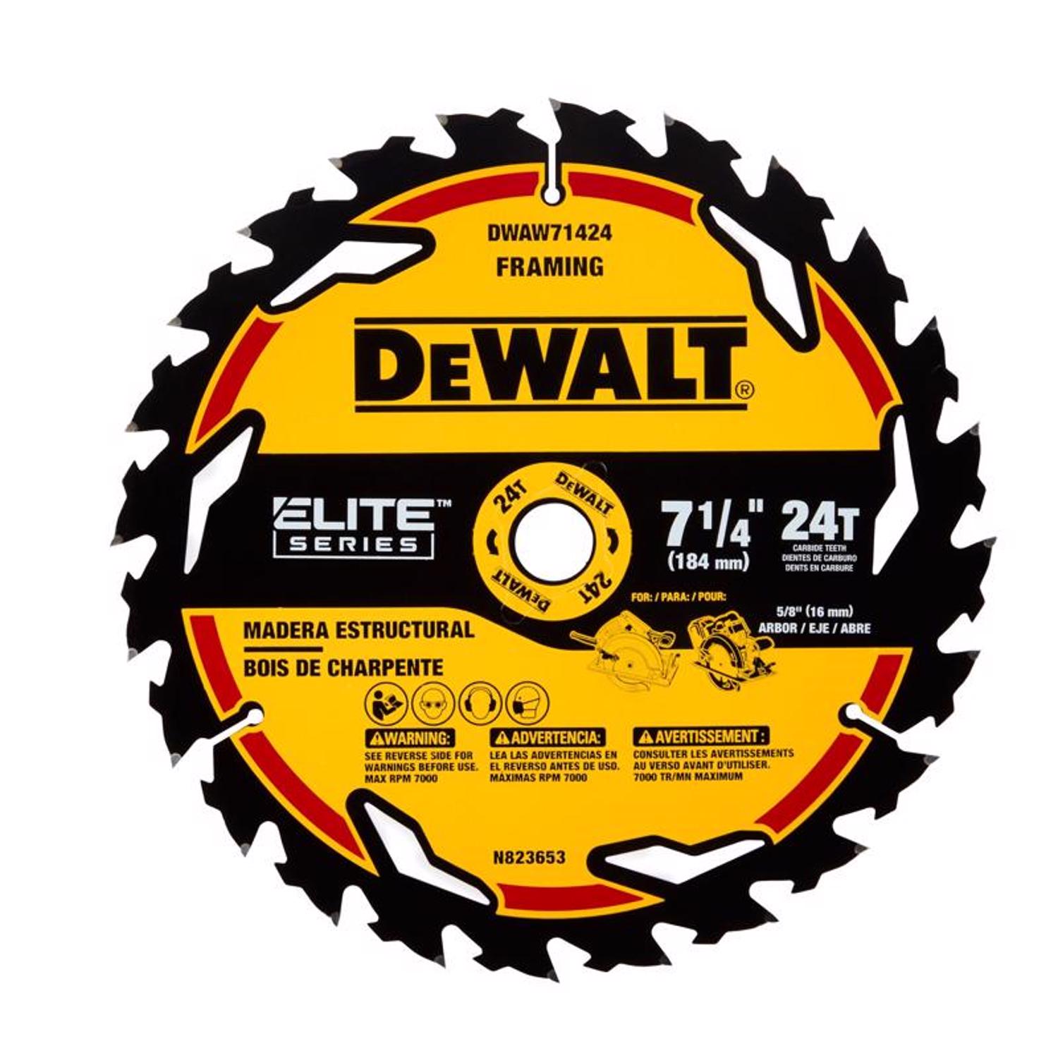 DW Elite Series 7-1/4 in. D X 5/8 in. Carbide Circular Saw Blade 24 teeth 1 pk