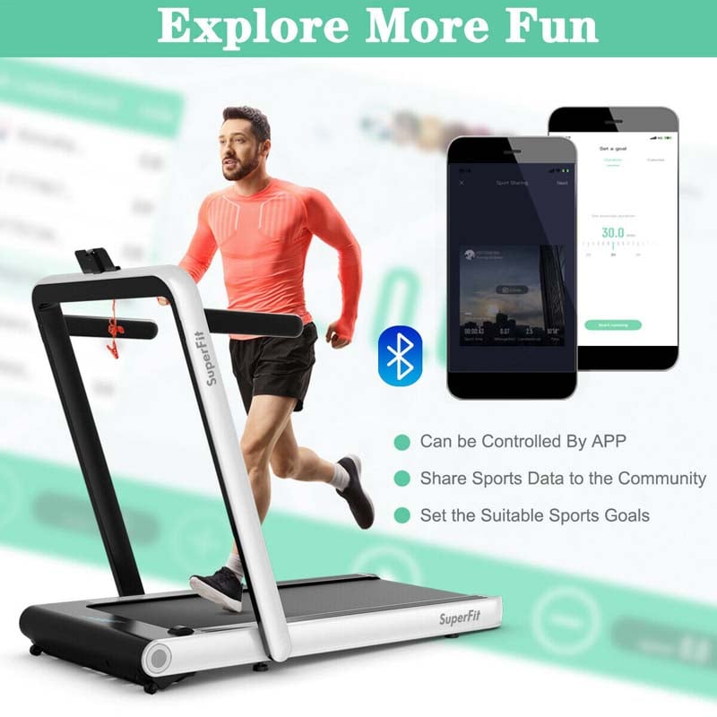 2 in 1 4.75HP Folding Treadmill, Under Desk Electric Treadmill, Portable Running Machine with APP Control, LED Touch Screen, Bluetooth Speaker