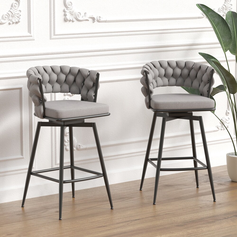 360 Swivel Bar Stool Set of 2 with Back and Footrest  No Adjustable