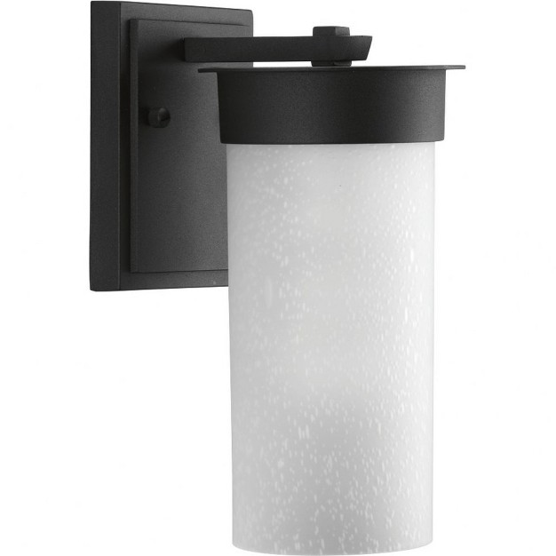 Progress Lighting Hawthorne 1 light Outdoor Wall Lantern In Black Aluminum With Etched Seeded Glass