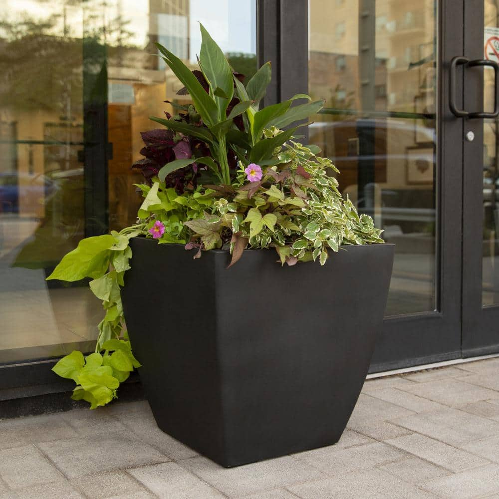 Mayne Kobi 24 in. x 24 in. Black Polyethylene Self-Watering Planter 8889-B