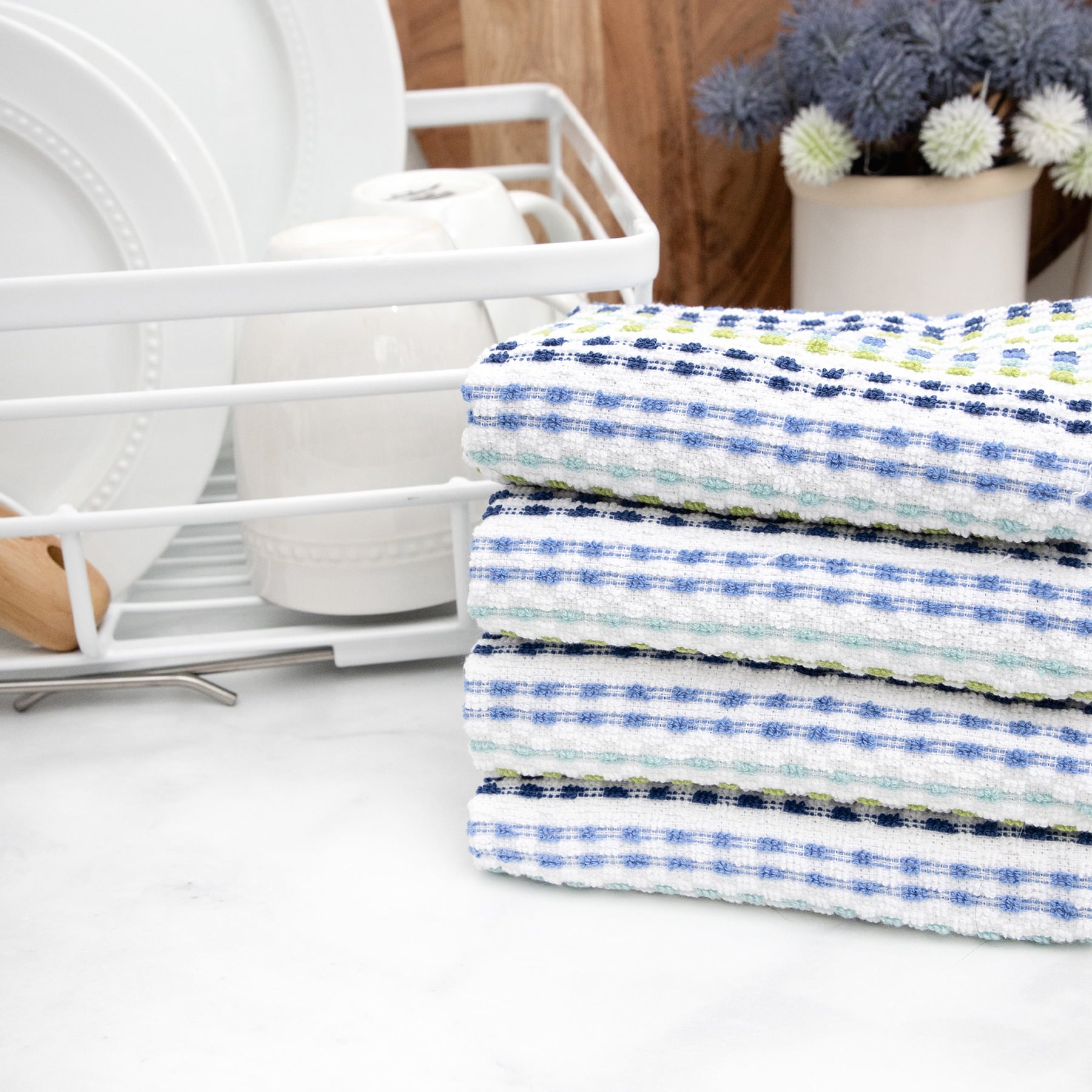 RITZ Pebble Cotton Terry Bar Mop Kitchen Towel Set， 4-Pack， Cool， 16” x 18”