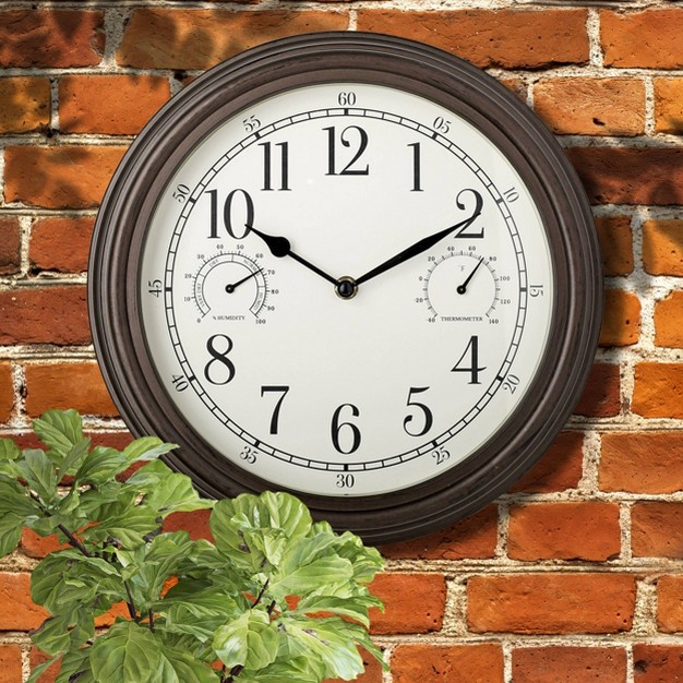 Outdoor Wall Clock With Weather Resistant Temperature humidity Dials Westclox