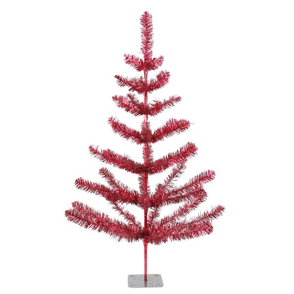 3' Medium Red Tinsel Twig Artificial Christmas Tree，Unlit