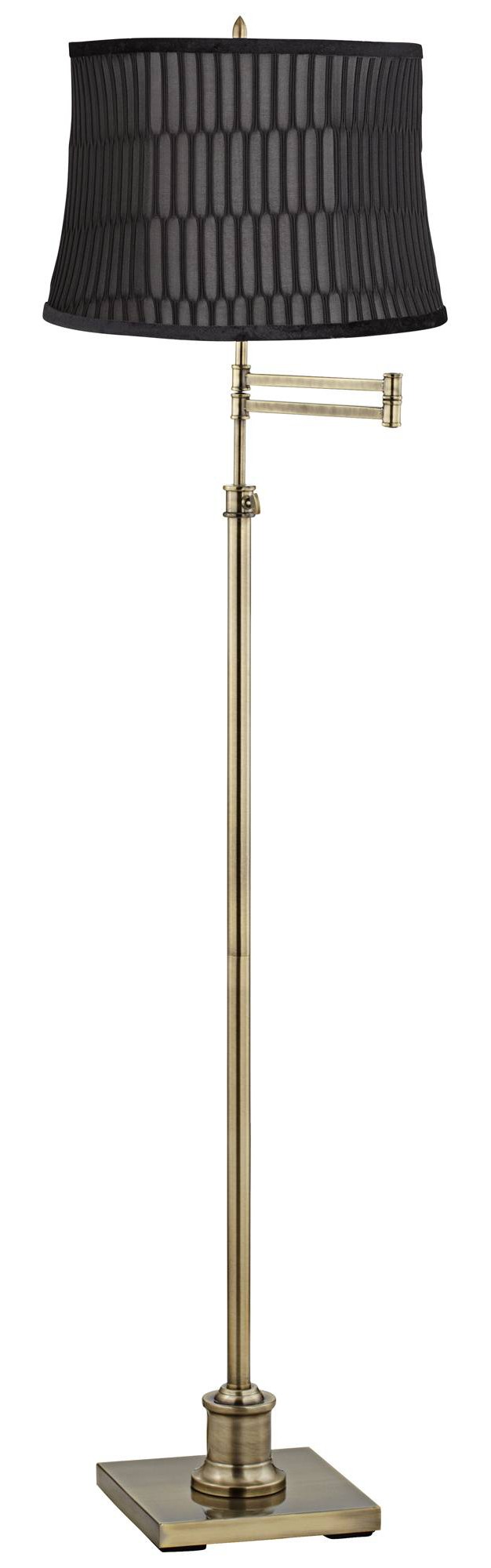 Tall Floor Lamp Brass Metal Adjustable Swing Arm Black Geometric Velvet Fabric Drum Shade For Living Room