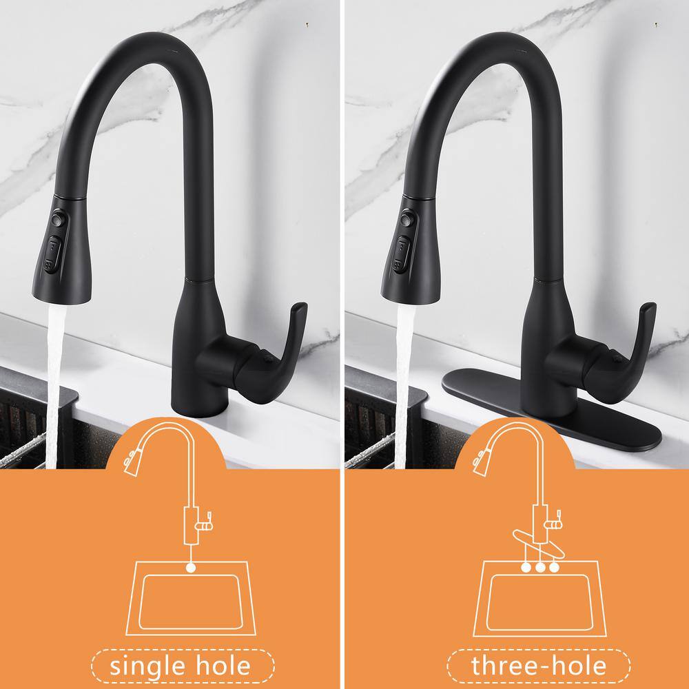 Zalerock Single Handle Pull Down Sprayer Kitchen Faucet with Deck Plate Included in Matte Black HLTHP0233