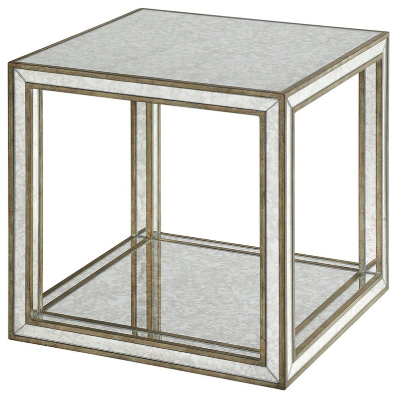 Uttermost Julie 19 quotSquare Wood Mirrored Accent End Table in Antique Gold   Transitional   Side Tables And End Tables   by Buildcom  Houzz