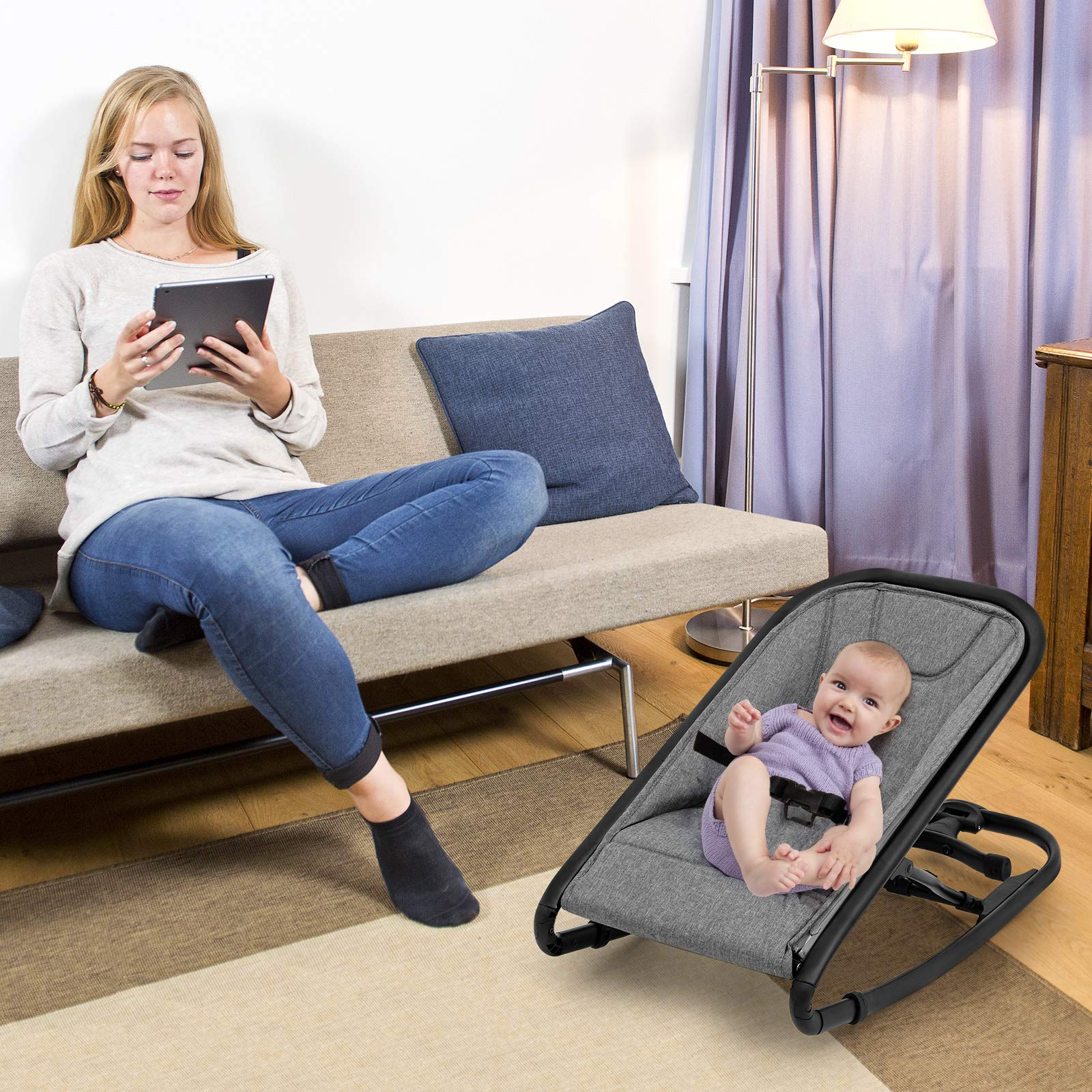 BABY JOY 2 in 1 Baby Rocker, Portable Baby Bouncer Seat w/ 2 Adjustable Recline Positions