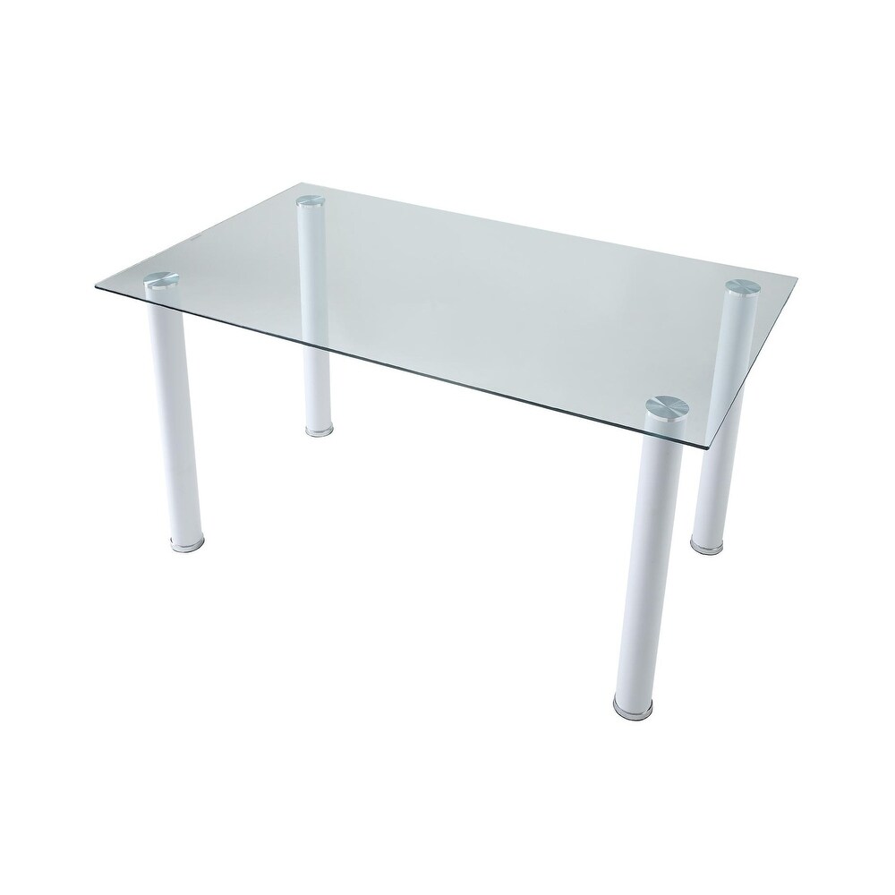 Rosabel White Faux Leather Glass Dining Room Set