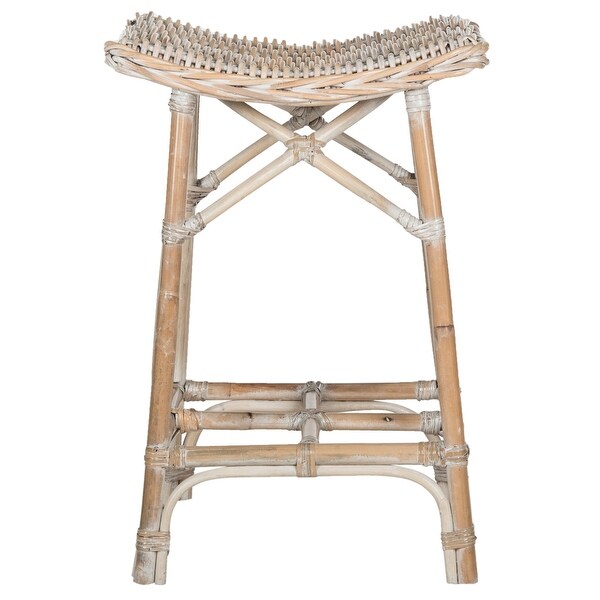 SAFAVIEH Rayna White Washed Rattan 27.6-inch Stool - 16.9