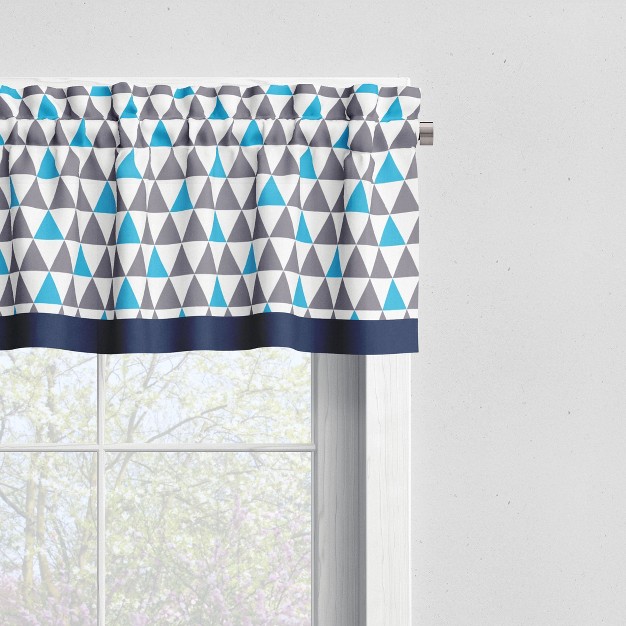 Bacati Triangles Aqua navy grey Boys Cotton Window Valance