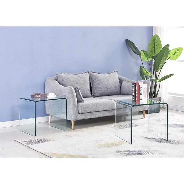 Small Clear Glass Side Table and Coffee Table， Tempered Glass Coffee Table Small Coffee Table， Versatile - as picture