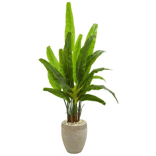 64 Travelers Palm Artificial Tree in Sand Colored Planter