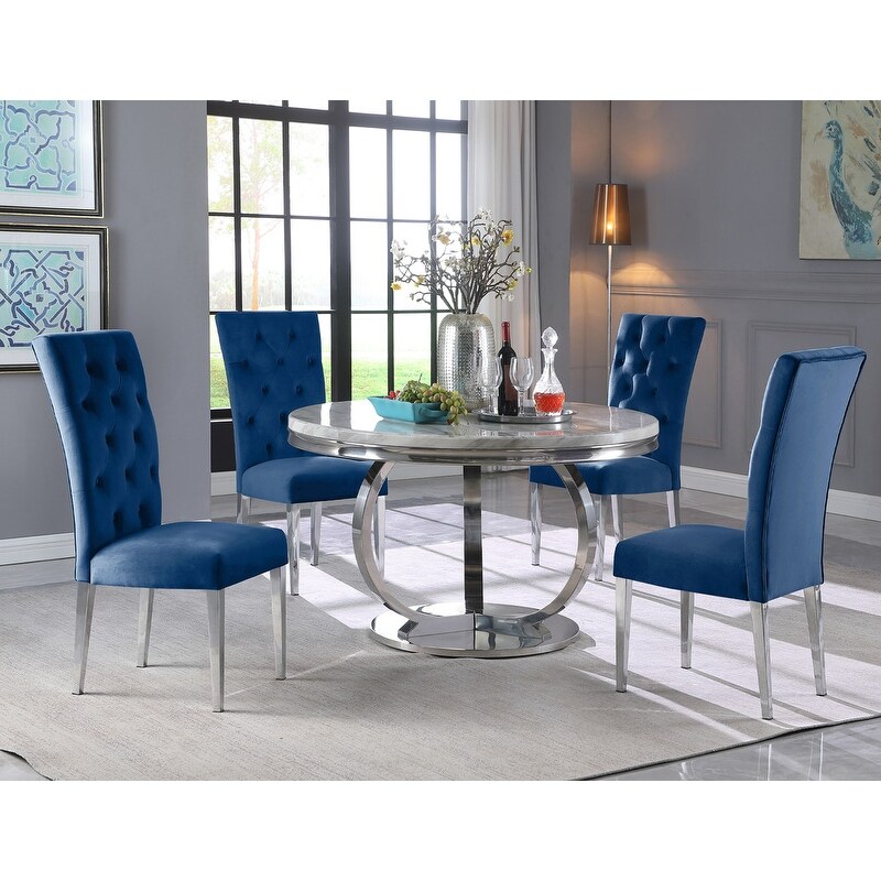 Best Master Furniture 5 Piece Round Faux Marble Dining Set   52\