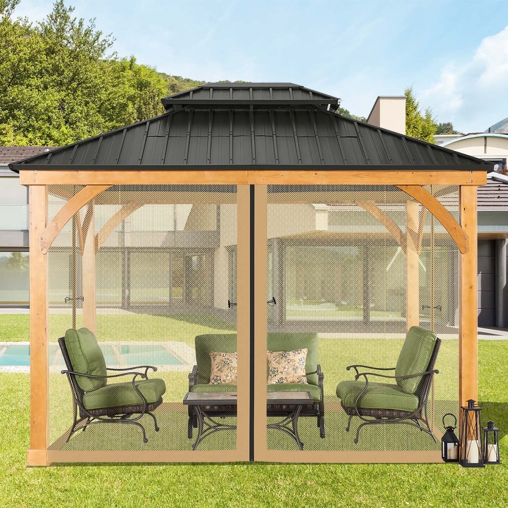 Aoodor Gazebo Netting Screen Black 12' x 12' Replacement Universal 4 Panel Sidewalls ( Only Netting)