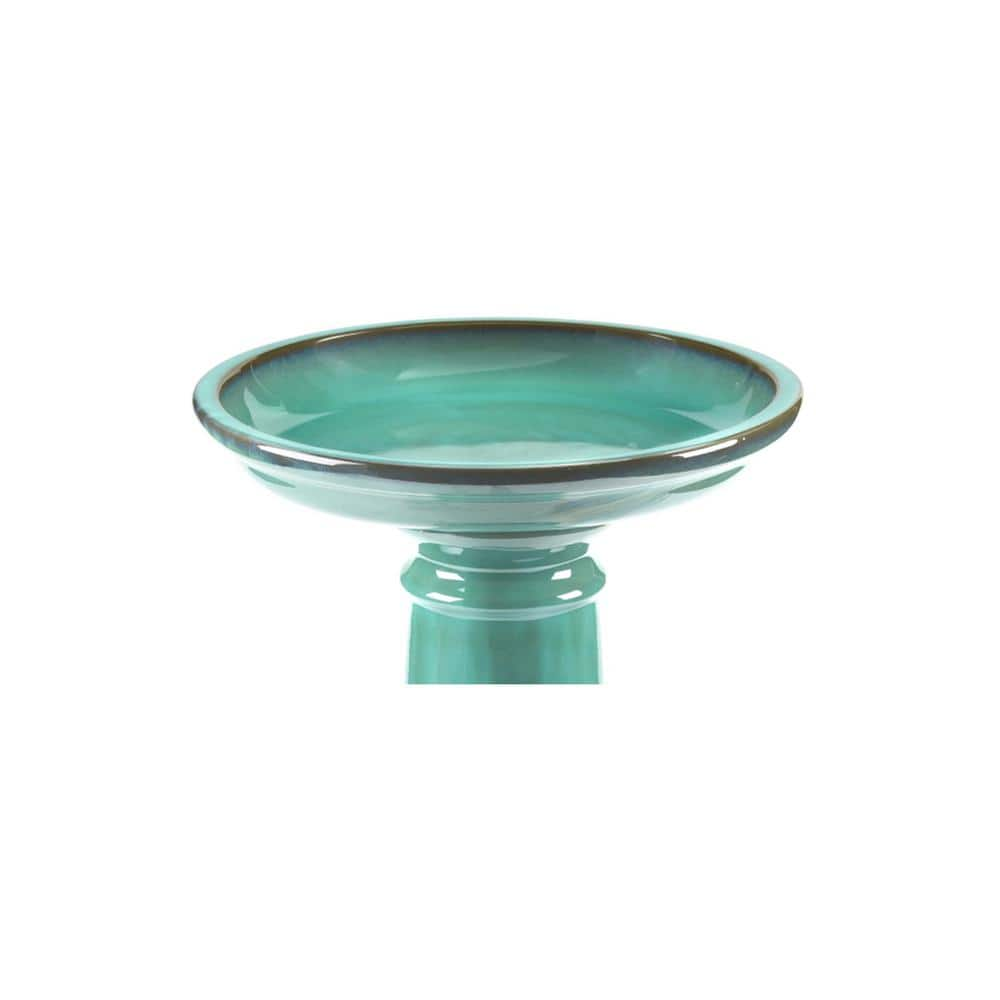 Smart Solar Wingate 15-3/4 in. Minty Teal Ceramic Traditional Birdbath 207239-MG