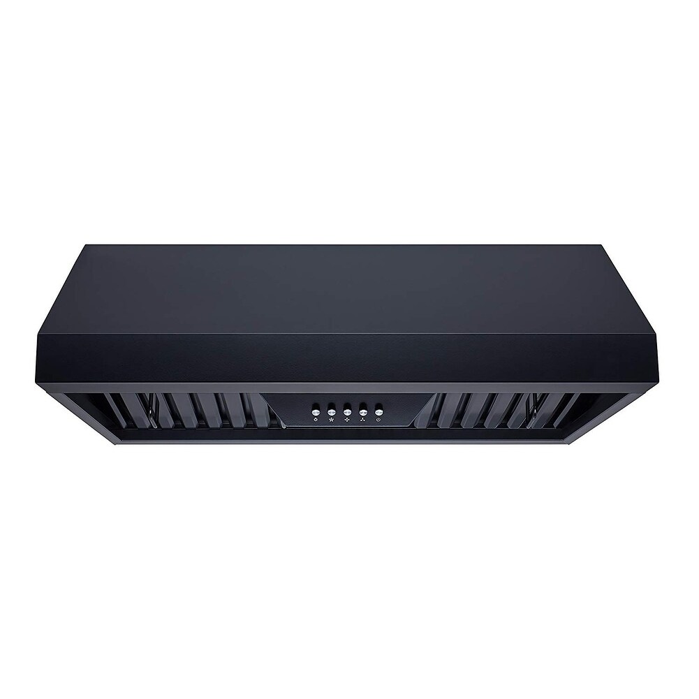 Winflo 30 in. 298 CFM Ductecd Under Cabinet Range Hood in Black with Baffle Filters， LED lights and 3 Speed Push Buttons