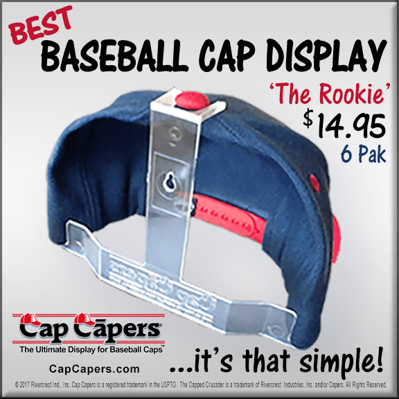 CAP CAPERS - The Ultimate Display For Baseball Caps - ROOKIE Starter Set ( 6 Pcs.) Ballcap Display; Rack for Caps; Wall Mounted Hat Rack; Baseball Cap Storage and Organization; Great for Cap Collectors