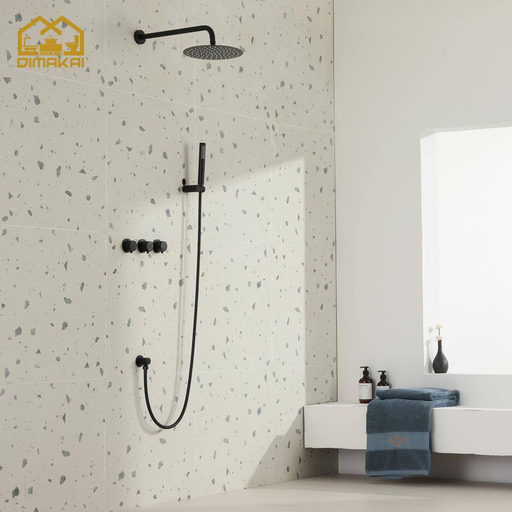 Hlihome 1-spray pattern 1.8 GPM 10 in. Wall Mount dual shower head and handheld shower head in matte black DK-1002MB