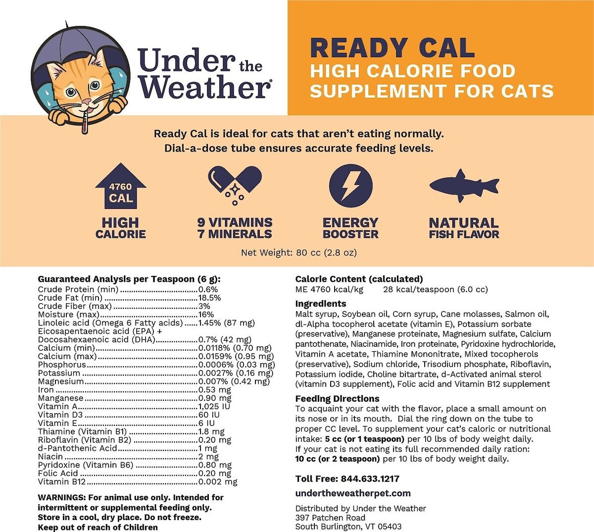 Under the Weather Ready Cal High Calorie Food Nutritional Gel Cat Supplement