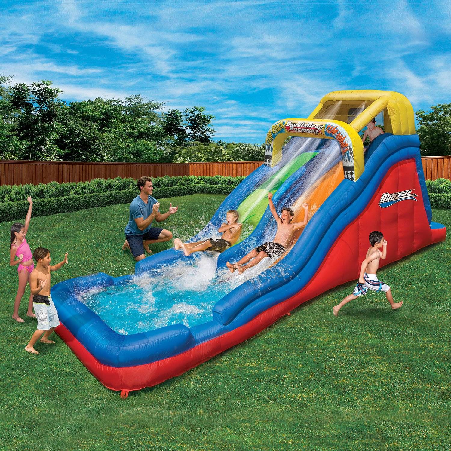 Banzai Double Drop Raceway 2 Lane Inflatable Kids Outdoor Bounce Water Slide