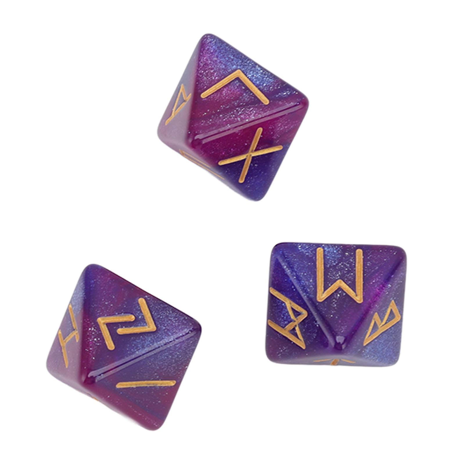 3Pcs Rune Dice 8 Sided Star Sky Mystic Vivid Colors Astrology Learning Prediction Polyhedral Dice Set for Adults Purple Blue