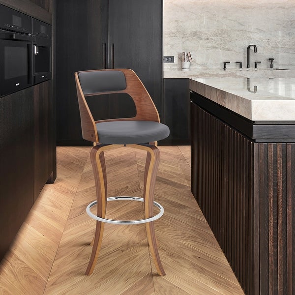 Grady Swivel Faux Leather and Walnut Wood Counter and Bar Stool