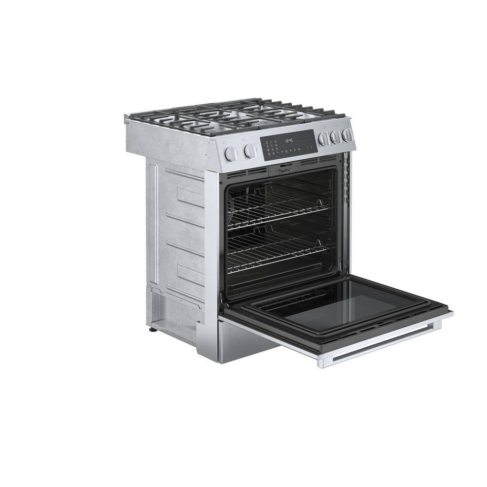 Bosch 800 Series 30 in. 5 Burner Slide-In Gas Range in Stainless Steel with 4.8 cu. Ft. True Convection and Self-Cleaning Oven HGI8056UC