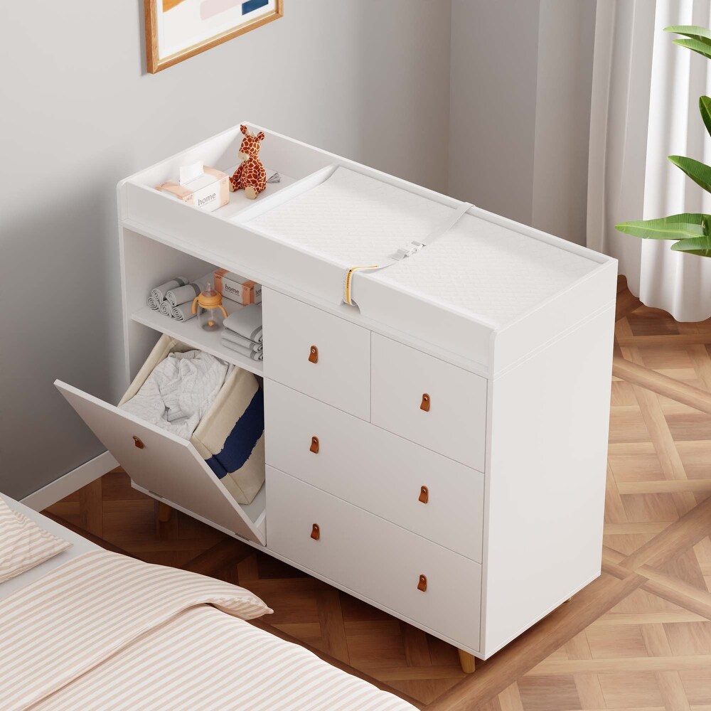 Wood Nursery Baby Dresser White Bedroom Dresser with 5 Drawers 38\