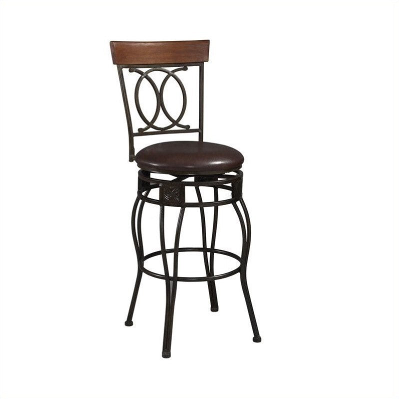 Linon O and X Full Back Metal Counter Stool， 24 Seat Height， Matte Bronze Finish with Brown Fabric