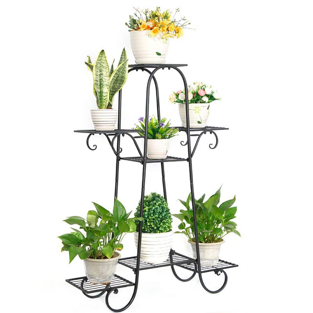 YIYIBYUS 30 in. x 40 in. Multiple Outdoor Indoor Black Wrought Iron Flower Pot Holder Plants Display Rack Corner Planter HG-HCXLST-3224