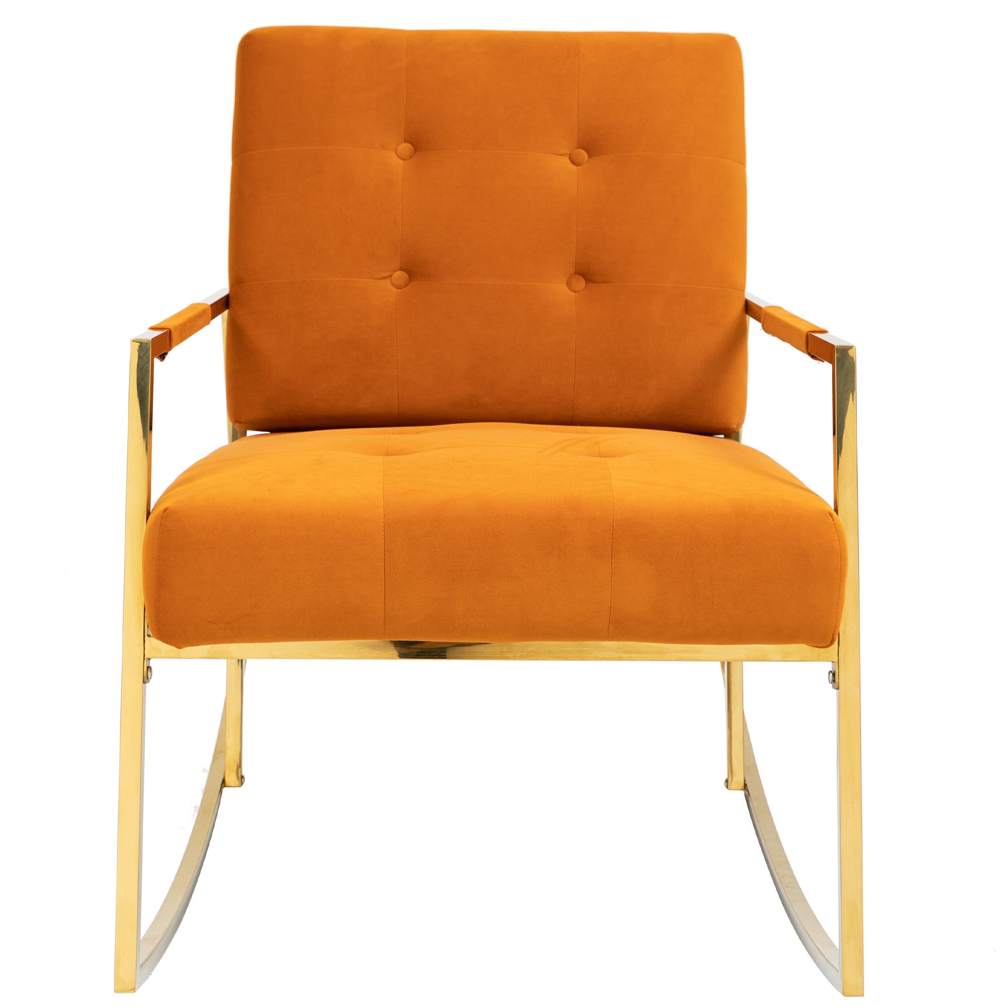 Upholstered Armchair Single Sofa Accent Comfortable Rocking Chair with Stainless Steel Feet Nursery Rocking Chair Velvet Fabric Padded Seat with High Backrest and Armrest Accent Chair(Orange)