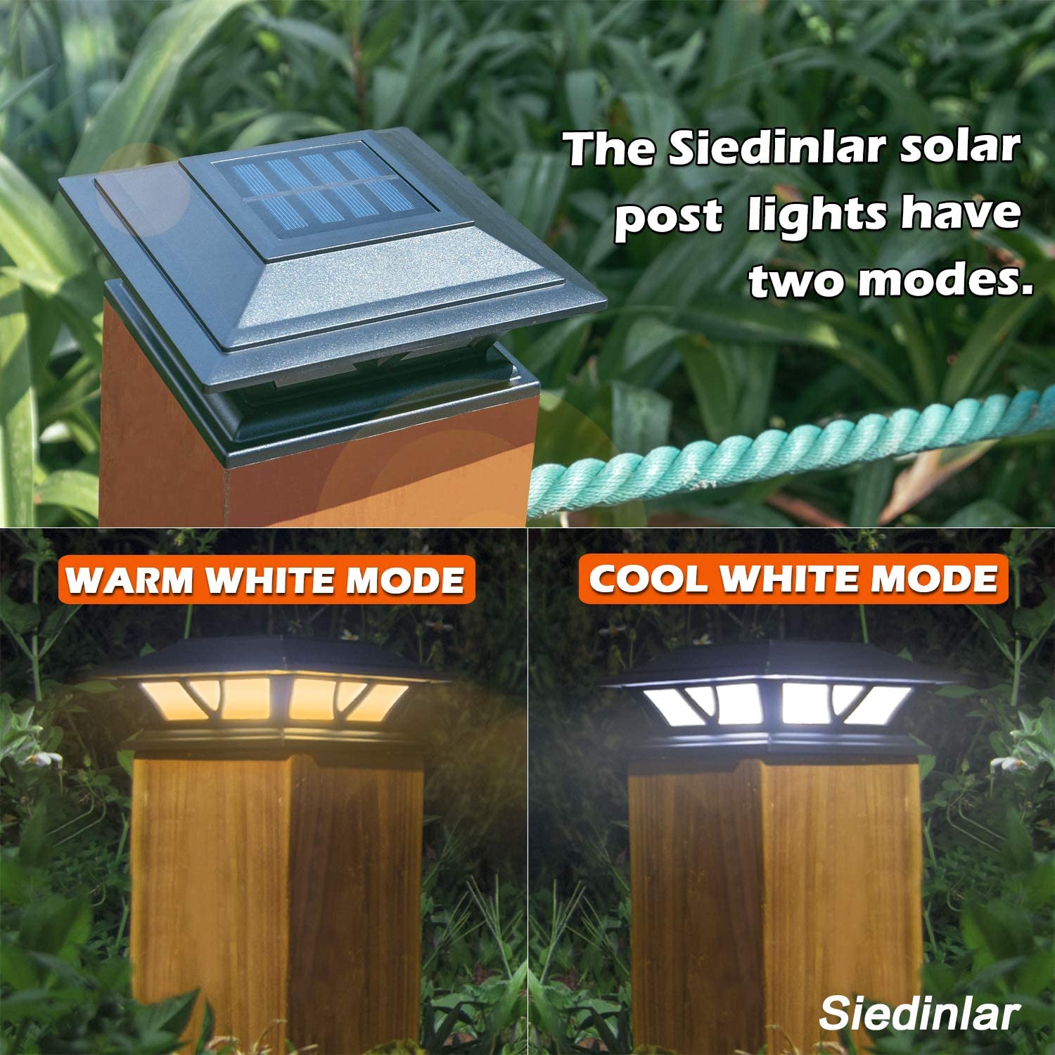 Siedinlar Solar Post Lights Outdoor 2 Modes LED Deck Fence Cap Light for 4x4 5x5 6x6 Posts Patio Garden Decoration Warm White/Cool White Lighting Black (2 Pack)