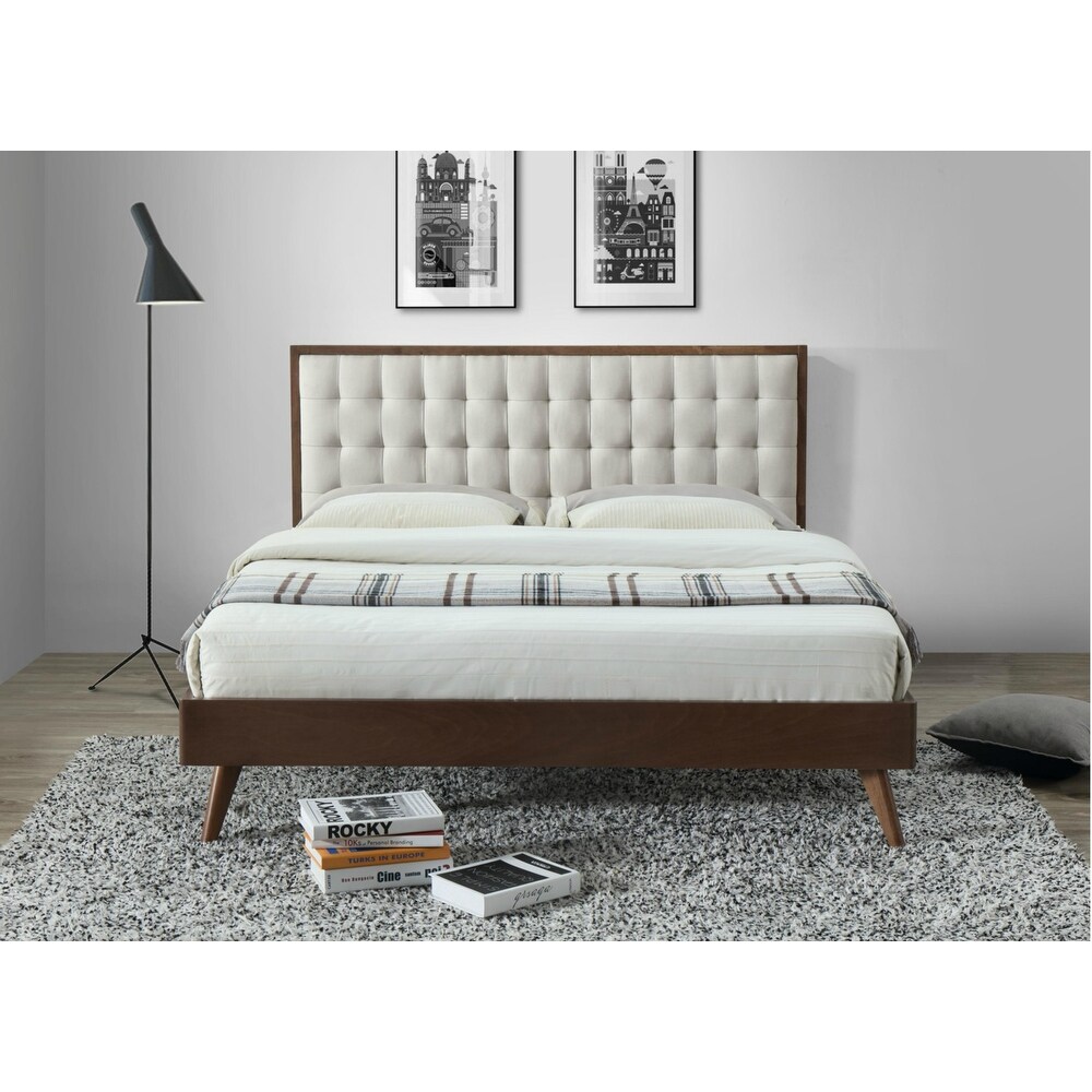 Hughes Mid century Modern Upholstered Platform Bed with Wood Frame