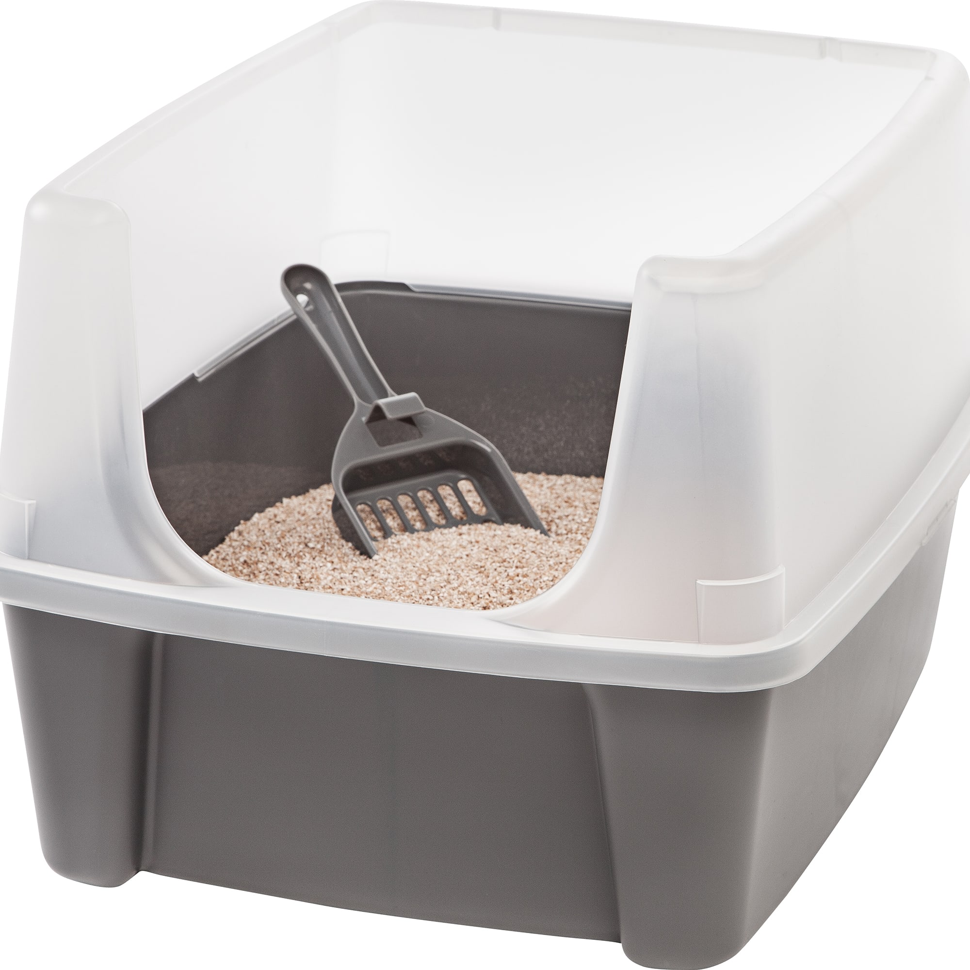 Iris Gray Open-Top Cat Litter Box with Shield and Scoop