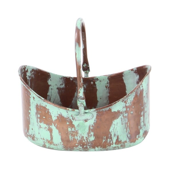 Copper Metal Patina Tulip Style Bucket Indoor Outdoor Planter with Stationary Handles (Set of 3)