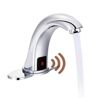 Mondawe Hands-Free SensorTouchless Single Hole Bathroom Faucet in Chrome with Deck Plate and Valve MD-S877BN