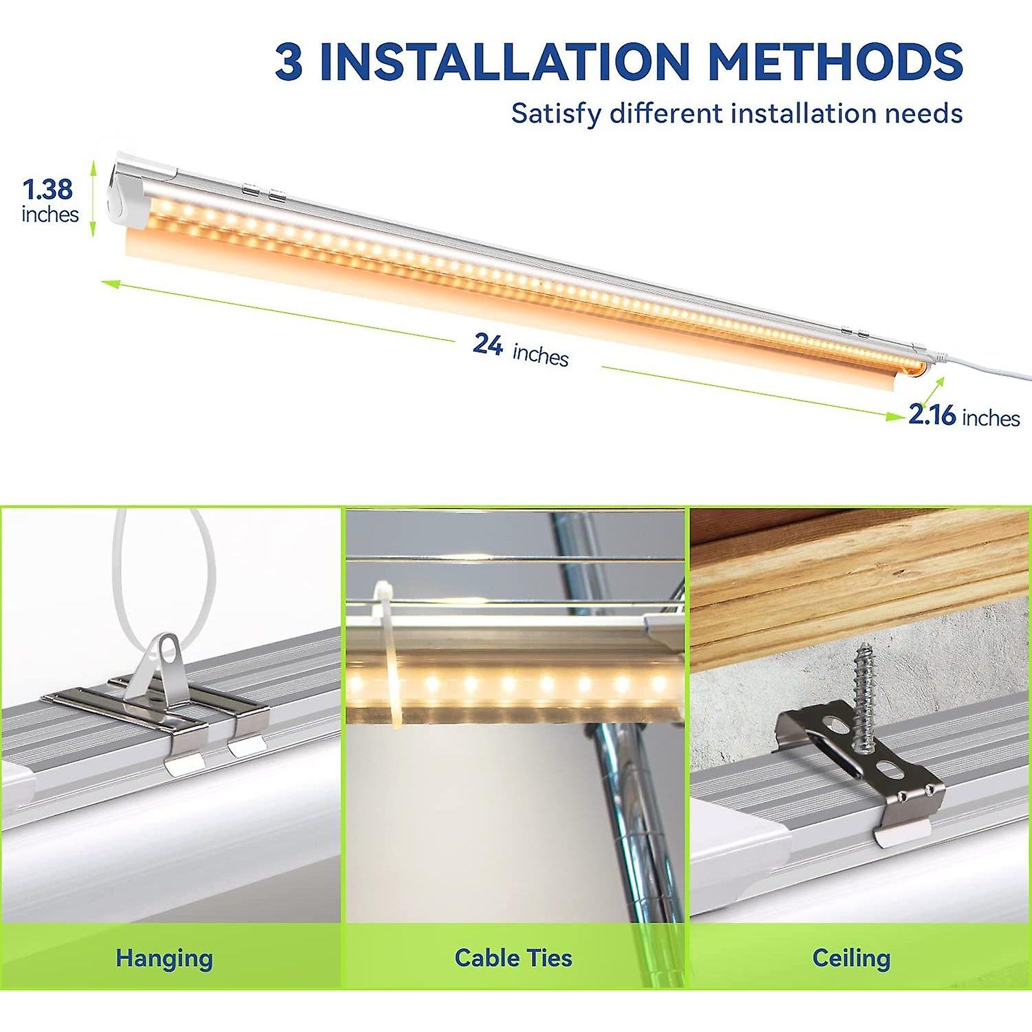 T8 Led Grow Light 2ft， 144w(624w) High Output Plant Grow Light Strip， Full Spectrum Sunlight Replacement With Reflectors For Indoor Plant， 6-pack