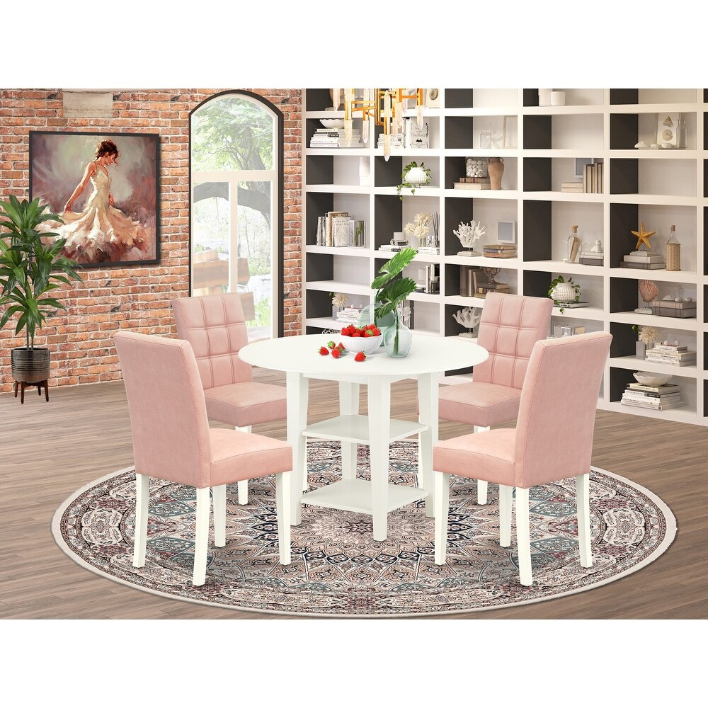 East West Furniture Dining Table Set Contains a Round Dining Table and Chairs  Linen White (Pieces Options)