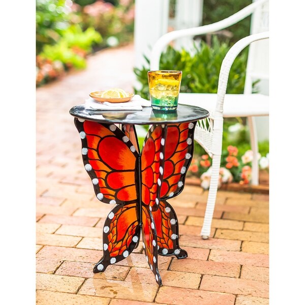 Handcrafted Metal Monarch Butterfly Side Table with Round Top