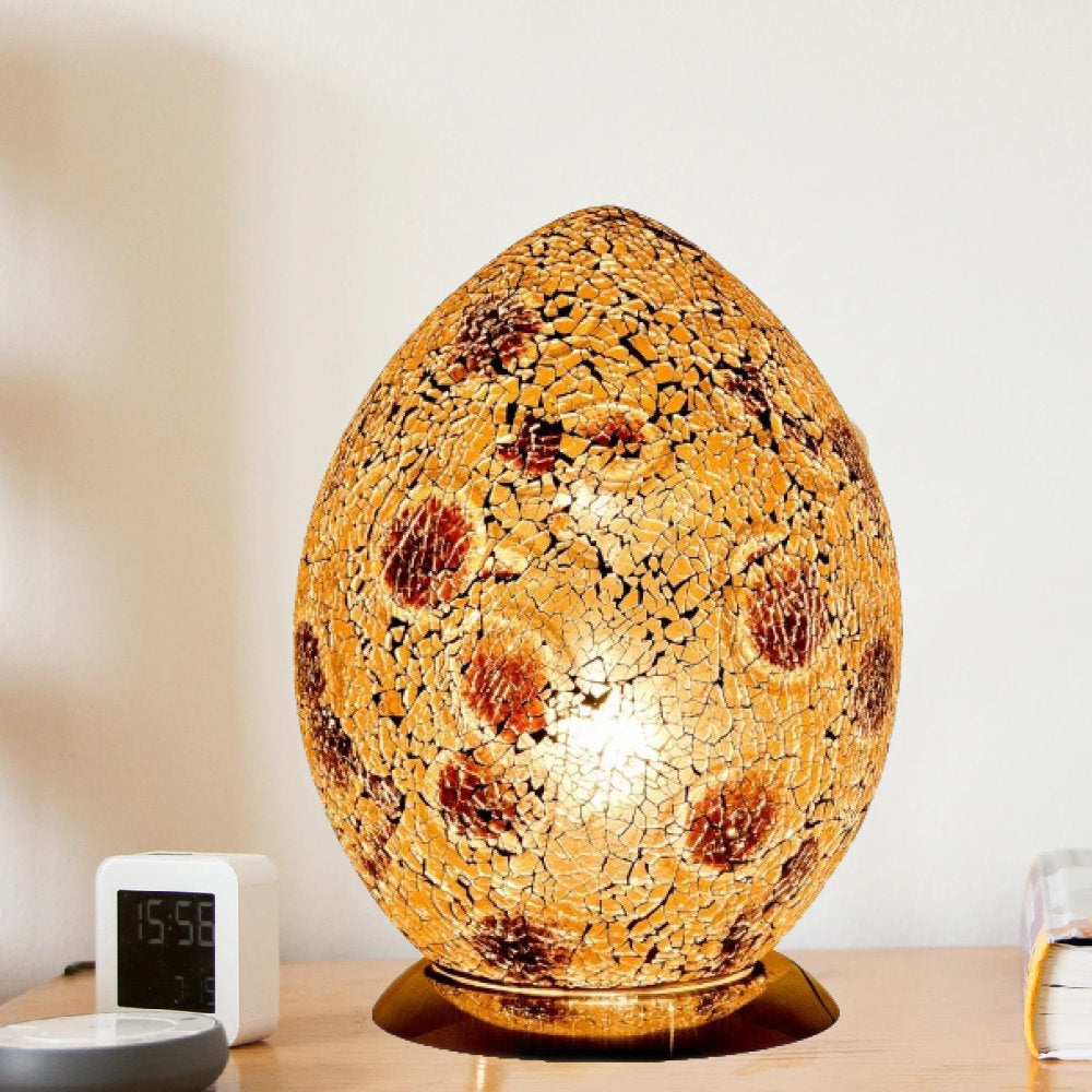 Britalia 880463 Autumn Gold Crackle Mosaic Glass Vintage Egg Table Lamp 30cm