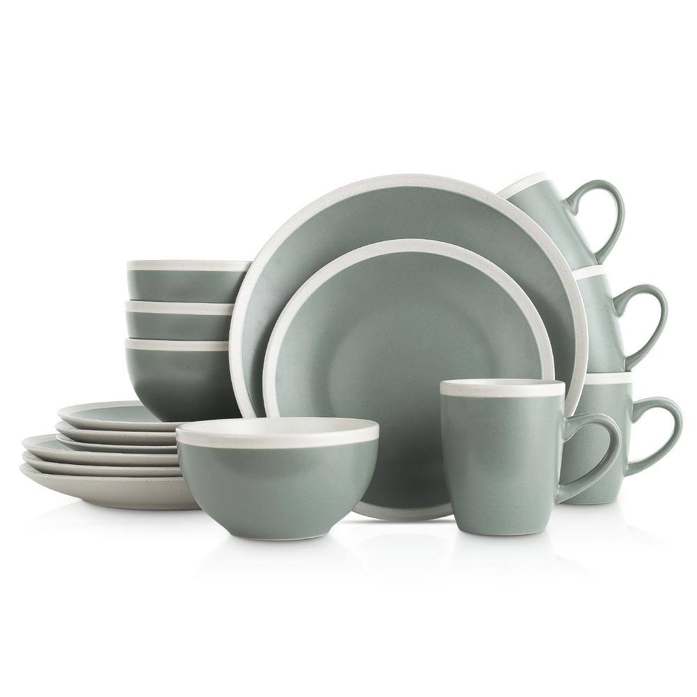 STONE LAIN Stone Lain Serenity 32-Piece Dinnerware Set Stoneware Service For 8 Green and Cream BLB0285-B020002