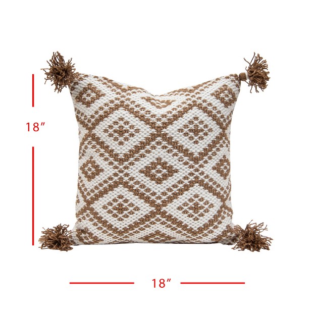 18x18 Inches Hand Woven Brown Polyester With Polyester Fill Pillow Foreside Home amp Garden